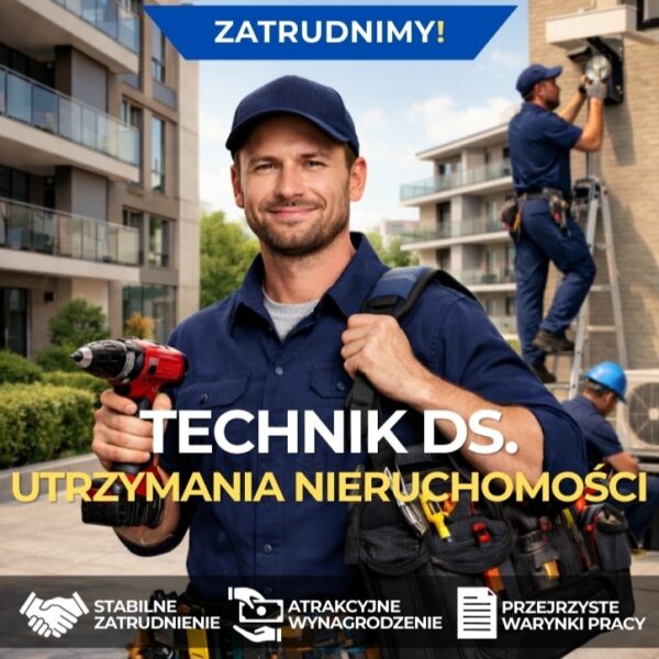 pracownik techniczny na tle budynków mieszkalnych